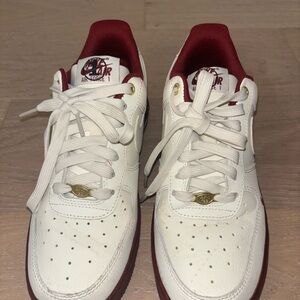 Nike Air Force 1 Cream and Burgundy Sneakers